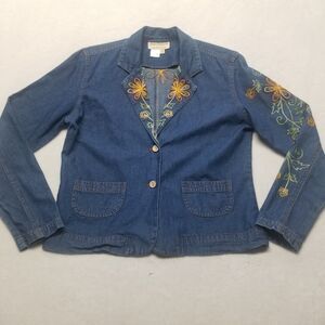 Norm Thompson Small Jacket Lightweight Denim Embroidered Bohemian Festival Boho